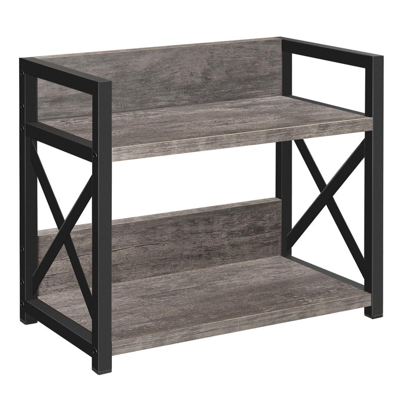 YINMIT منظم رفوف سطح الطاولة من ينميت، ملحقات ركن القهوة، رف توابل، رف طاولة القهوة، محطة تنظيم قهوة من طبقتين للأكواب، والكريمة، والشراب (رمادي صدئ، صغير) - Image 1