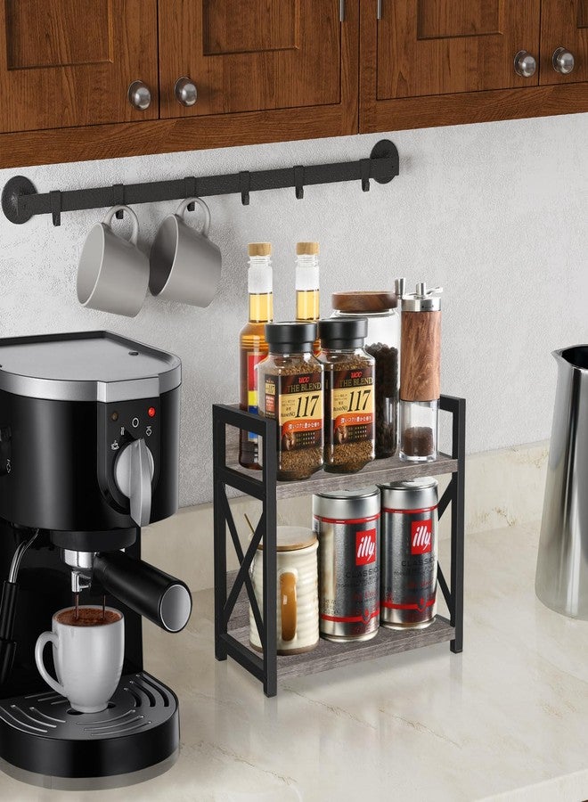 YINMIT منظم رفوف سطح الطاولة من ينميت، ملحقات ركن القهوة، رف توابل، رف طاولة القهوة، محطة تنظيم قهوة من طبقتين للأكواب، والكريمة، والشراب (رمادي صدئ، صغير) - Image 2
