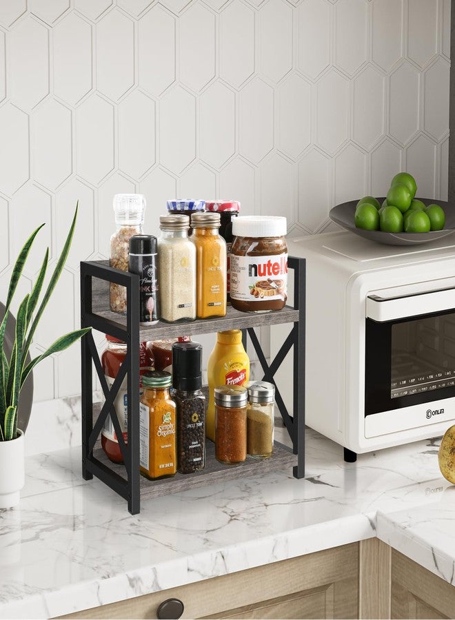 YINMIT منظم رفوف سطح الطاولة من ينميت، ملحقات ركن القهوة، رف توابل، رف طاولة القهوة، محطة تنظيم قهوة من طبقتين للأكواب، والكريمة، والشراب (رمادي صدئ، صغير) - Image 4