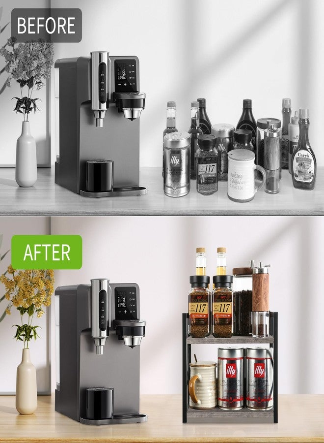 YINMIT منظم رفوف سطح الطاولة من ينميت، ملحقات ركن القهوة، رف توابل، رف طاولة القهوة، محطة تنظيم قهوة من طبقتين للأكواب، والكريمة، والشراب (رمادي صدئ، صغير) - Image 5