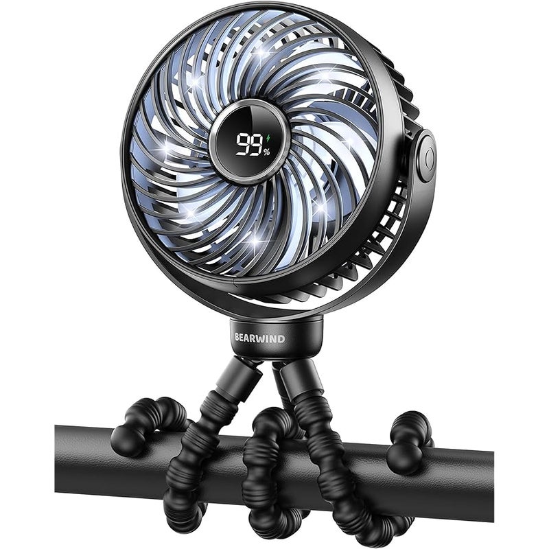 Rechargeable Pram Fan - 4-Speed LED Night Light Baby Fan | Detachable Tripod & Buggy Clip | Stroller for Pushchair, Car Seat, Crib, Bed, Office Travel - Image 1