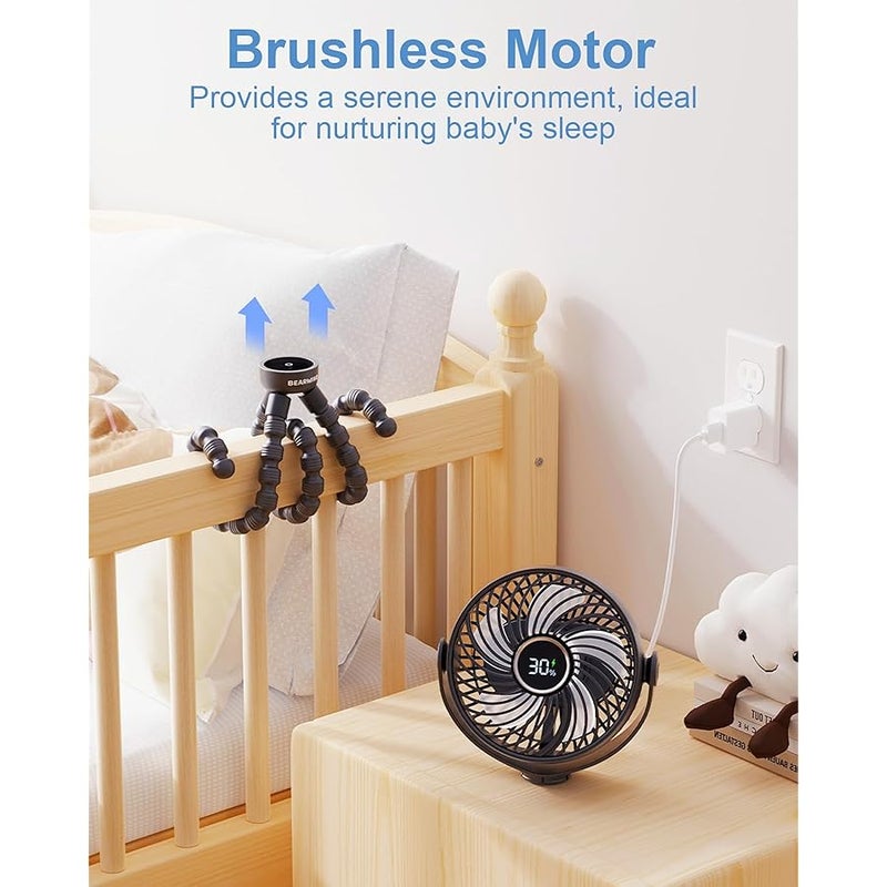 Rechargeable Pram Fan - 4-Speed LED Night Light Baby Fan | Detachable Tripod & Buggy Clip | Stroller for Pushchair, Car Seat, Crib, Bed, Office Travel - Image 2