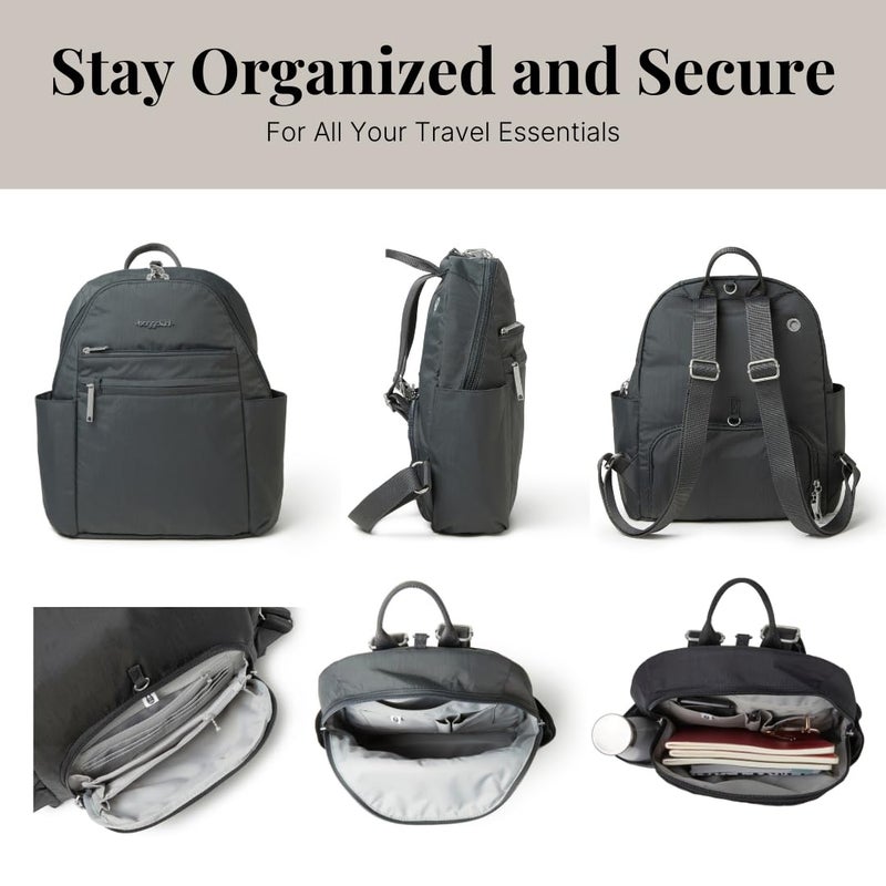 Baggallini SecurtexÂ® Anti-theft Vacation Travel Backpack 10x13" Slash-Resistant Nylon Daypack w/RFID, Charcoal - Image 5