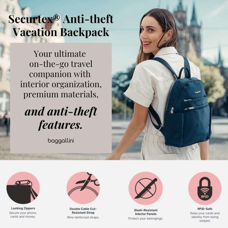 Baggallini SecurtexÂ® Anti-theft Vacation Travel Backpack 10x13" Slash-Resistant Nylon Daypack w/RFID, Charcoal - Image 2