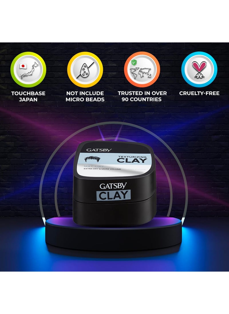 GATSBY Gatsby Japan Texturizing Clay Mat Lift For Super Strong Hold More Volume Extra Dry Look Stylish Matte Finish Anytime Restylable Hair Styling Clay Wax Hair Wax For Men 75gm  - Image 5