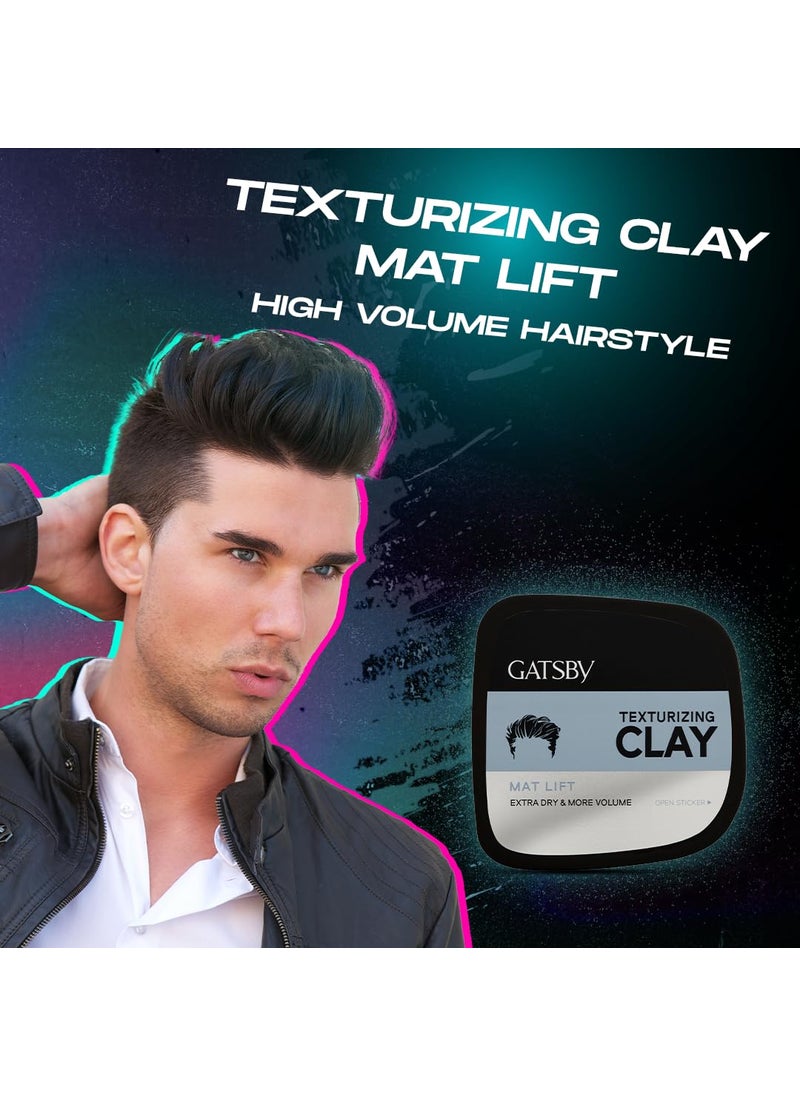 GATSBY Gatsby Japan Texturizing Clay Mat Lift For Super Strong Hold More Volume Extra Dry Look Stylish Matte Finish Anytime Restylable Hair Styling Clay Wax Hair Wax For Men 75gm  - Image 3