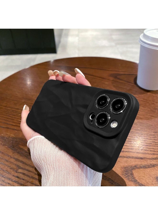 NIBEMINENT Minimalist Solid Matte Pleated Protective TPU Case Cover For iPhone 15 Pro Max, Black