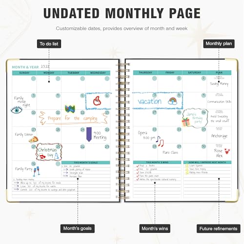 Ospelelf Spiral Bound Undated Daily Weekly Monthly Student Planner 2025 - Black Hourly Work Planner, Hardcover, 8.5 x 11 - Image 3