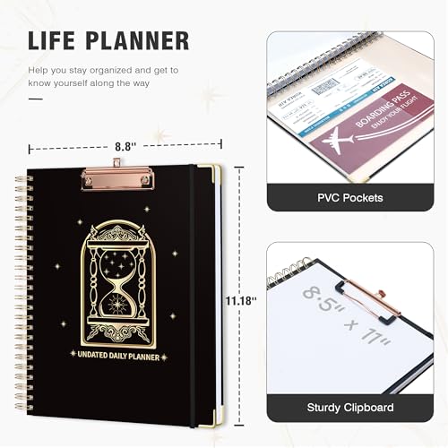 Ospelelf Spiral Bound Undated Daily Weekly Monthly Student Planner 2025 - Black Hourly Work Planner, Hardcover, 8.5 x 11 - Image 2