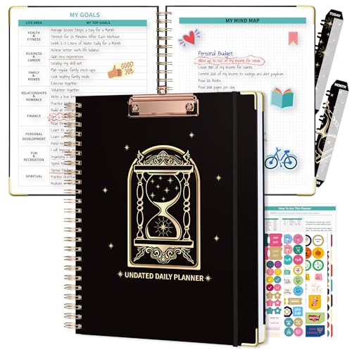 Ospelelf Spiral Bound Undated Daily Weekly Monthly Student Planner 2025 - Black Hourly Work Planner, Hardcover, 8.5 x 11 - Image 1