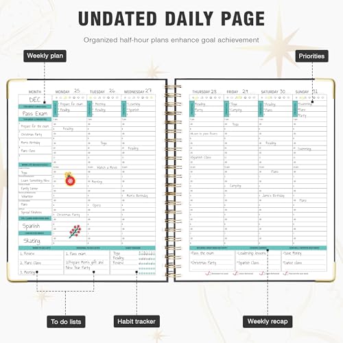 Ospelelf Spiral Bound Undated Daily Weekly Monthly Student Planner 2025 - Black Hourly Work Planner, Hardcover, 8.5 x 11 - Image 4