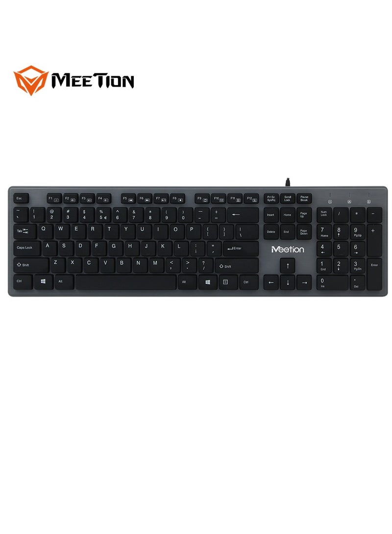 Meetion USB Standard Chocolate Keyboard K841 UV coating characters Ultrathin chocolate keycaps Silicone multimedia buttons (Black) - Image 1