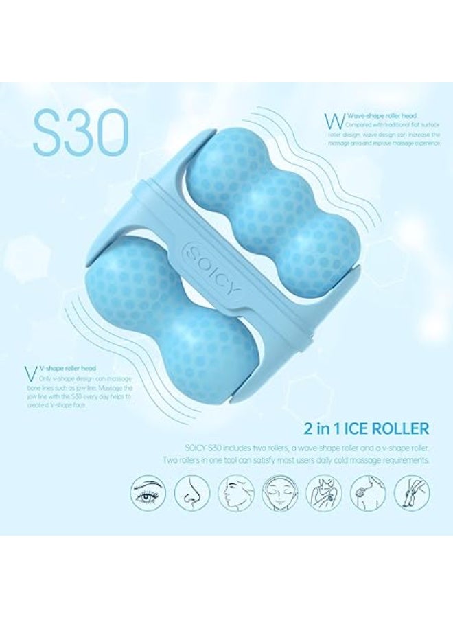 2-in-1 Ice Roller Facial Massager Skincare Rollers for Face & Eyes (Blue) - Image 4