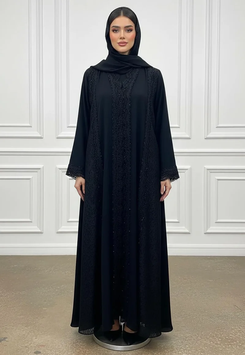 NUKHBAA Elegance Embroidered Lace Abaya-901