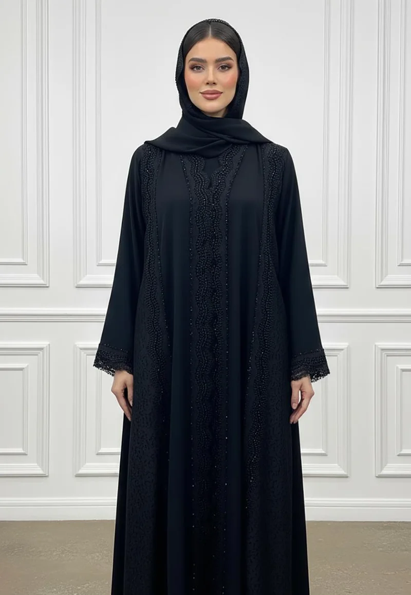 NUKHBAA Elegance Embroidered Lace Abaya-901