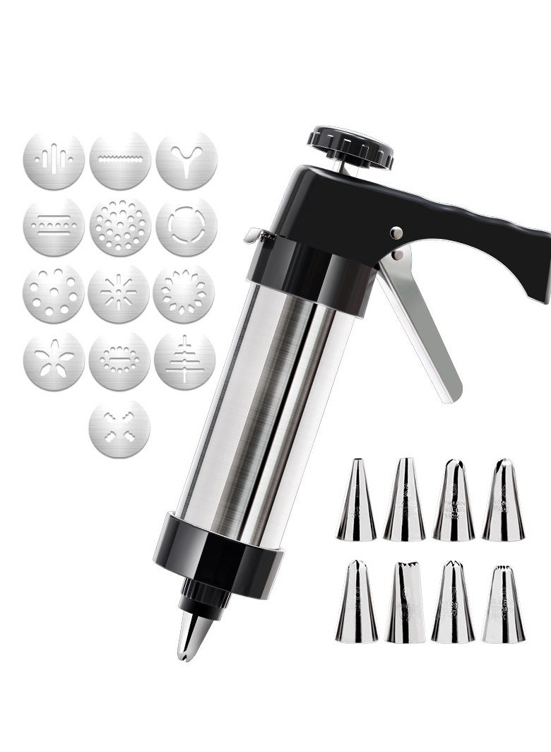 Cookie Press, Cookie Press Gun Kit Stainless Steel Spritz Cookies Press Set with 13 Cookie Discs and 8 Piping Tips, Cookies Press for Baking for Cookie Maker and Cake Icing - Image 1