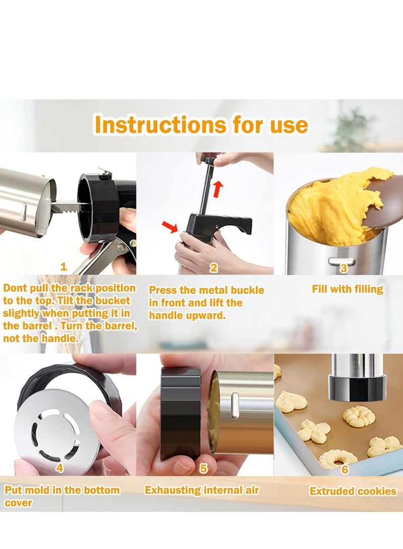 Cookie Press, Cookie Press Gun Kit Stainless Steel Spritz Cookies Press Set with 13 Cookie Discs and 8 Piping Tips, Cookies Press for Baking for Cookie Maker and Cake Icing - Image 4