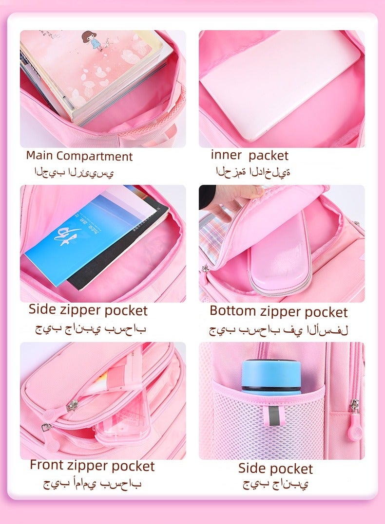 Girl's School Backpack Waterproof Bag for Child  Teens Girls Elementary Book Bags Cute  Lightweight Student School Bag Toddler Backpack ，(Pink) - Image 5