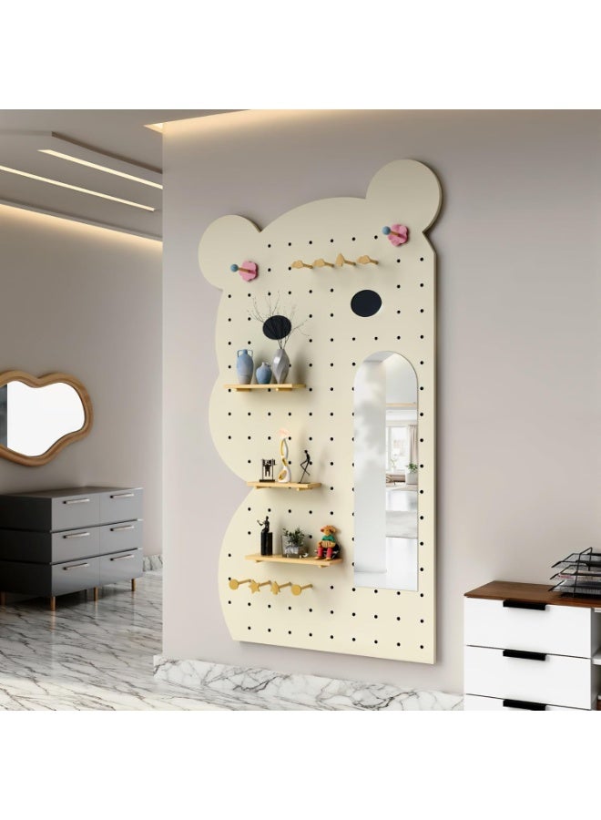 رف حائط لومينا على شكل دب، لوح خشبي مزخرف، مقاس 220×120 سم، منظم لطيف لغرفة الأطفال، رف عرض خشبي مزخرف من مادة MDF، لوح تخزين مثبت على الحائط مع خطافات وأرفف للألعاب والنباتات والديكور المنزلي - Image 3