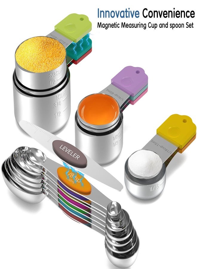Minteem Magnetic Measuring Cups and Spoons Set, 5 Nesting Stainless Steel Measuring Cup Set with Easy to Read Markings, 7 Magnetic Measuring Spoons & 1 Leveler for Measuring Dry or Liquid Ingredients - Image 3