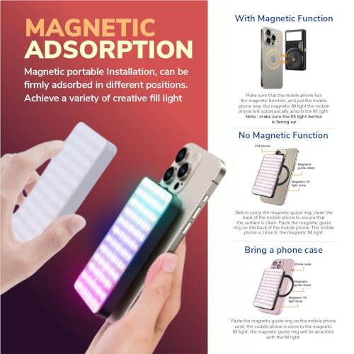 DRAVINA RGB LED Video Light with 22 Color Modes, Magnetic Absorption, Clip, Screw & Type C Cord| 3000mAh Battery| 2500K~9000K| Dimmable & Rechargeable for Phone, Camera, Laptop for Selfie, Vlogging - Image 2