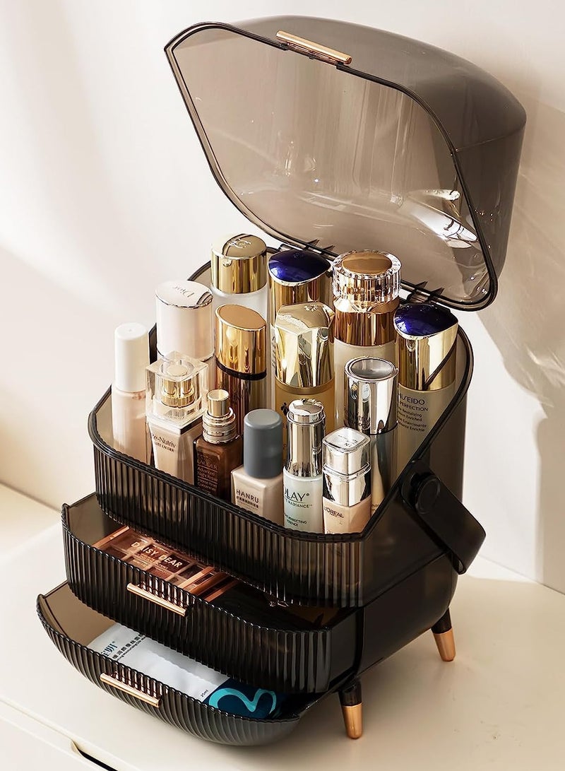 Sharpdo Portable Retro Series Multi-Function Make Up Case Dustproof Cosmetic Storage Box, Skin Care Products Jewelry Organizer Finishing Box Bathroom Desktop - Image 1