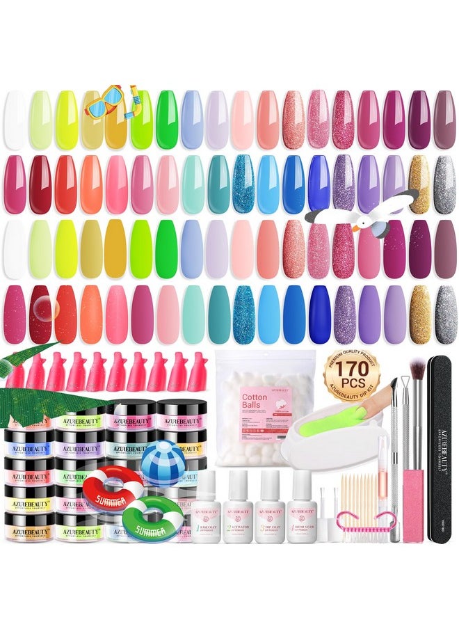 AZUREBEAUTY Summer Dip Powder Nail Kit Starter 36 Neon Bright Blue Yellow Colors With Dipping Powder Basetop Coat Activator Liquid Set & Removel Kit For French Nail Art Salon Diy Home  - Image 1