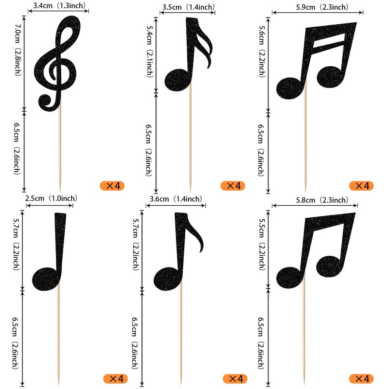 RSSTARXI 36 Pack Black Music Notes موضوع كب كيك أعلى أدوات أعلى روك النجوم رمز كب كيك يختار الديكور للموسيقى - Image 2