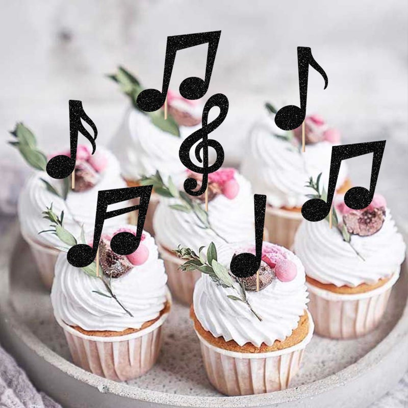 RSSTARXI 36 Pack Black Music Notes موضوع كب كيك أعلى أدوات أعلى روك النجوم رمز كب كيك يختار الديكور للموسيقى - Image 3