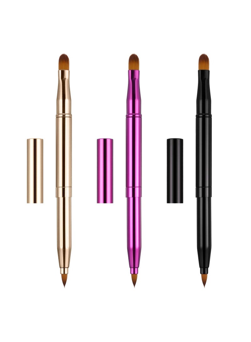 SYOSI Dual End Lip Brush, Concealer Brushes, 3 Pieces Retractable Lipstick Eyeshadow Foundation Makeup Brush Tool, Applicators Set, Portable Applicators, Bristles Makeup Brush Tool - Image 1