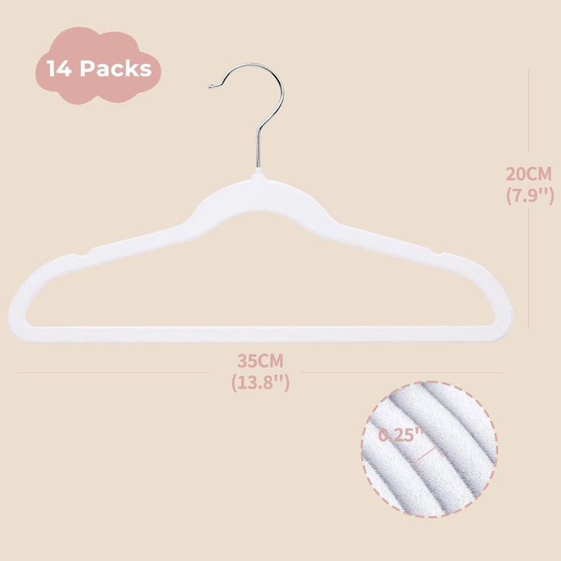 ManGotree 10 Pack (35cm) Kids Velvet Hangers, Infant and Toddler Hangers, No-Slip Children Hangers, Ultra-Slim Space Saving Kids Hangers, Sturdy & durable Clothes Hangers. (White) - Image 2