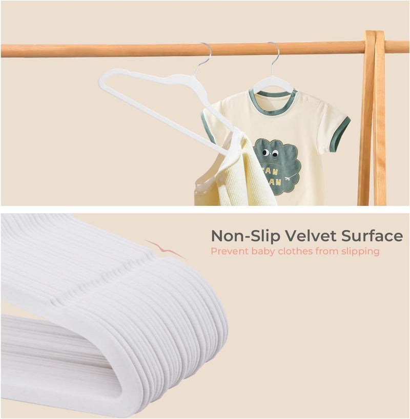 ManGotree 10 Pack (35cm) Kids Velvet Hangers, Infant and Toddler Hangers, No-Slip Children Hangers, Ultra-Slim Space Saving Kids Hangers, Sturdy & durable Clothes Hangers. (White) - Image 5