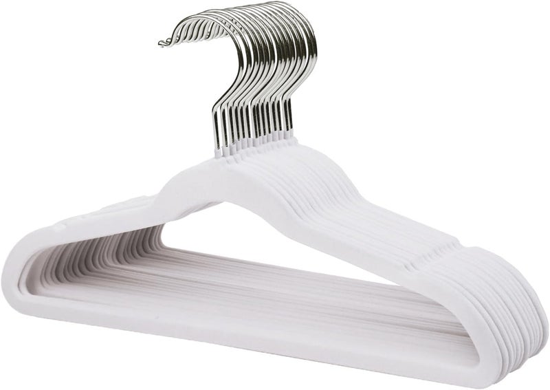 ManGotree 10 Pack (35cm) Kids Velvet Hangers, Infant and Toddler Hangers, No-Slip Children Hangers, Ultra-Slim Space Saving Kids Hangers, Sturdy & durable Clothes Hangers. (White) - Image 1