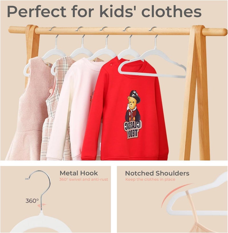 ManGotree 10 Pack (35cm) Kids Velvet Hangers, Infant and Toddler Hangers, No-Slip Children Hangers, Ultra-Slim Space Saving Kids Hangers, Sturdy & durable Clothes Hangers. (White) - Image 4