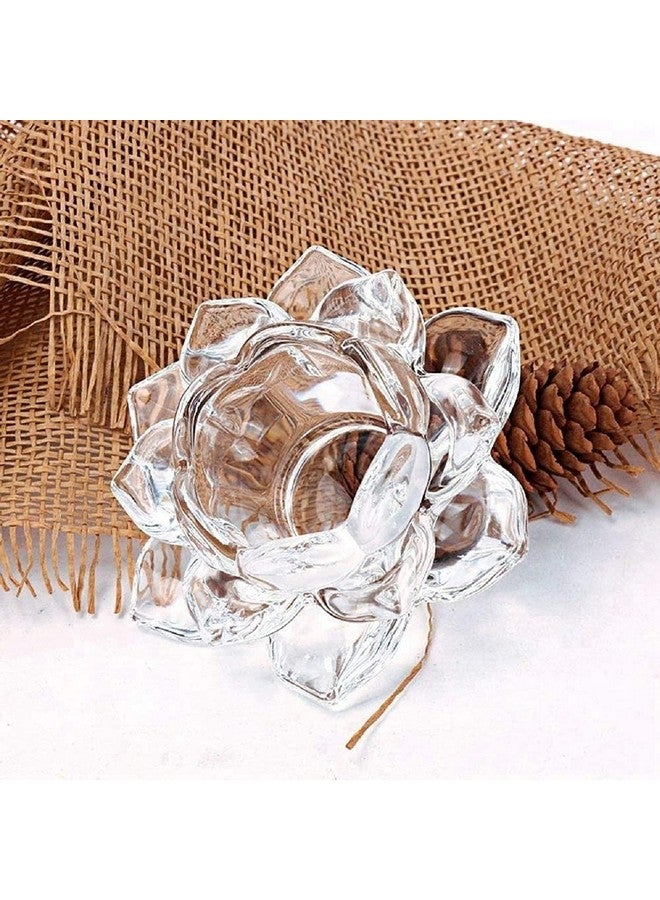VILON Vilon Italian Premium Exquisite Glass Lotus Flower Tea Light Candle Holder, Perfect for Lighting Decoration, Corporate Gifts,Home Decor and Festival Like Diwali, Christmas or Eid Set of (4) - Image 2