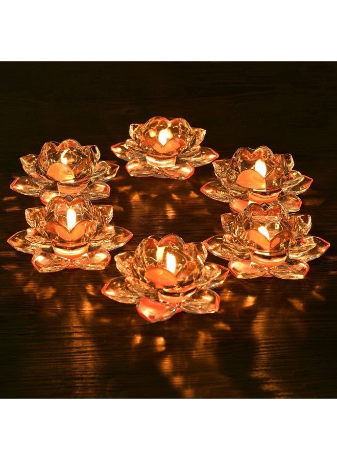 VILON Vilon Italian Premium Exquisite Glass Lotus Flower Tea Light Candle Holder, Perfect for Lighting Decoration, Corporate Gifts,Home Decor and Festival Like Diwali, Christmas or Eid Set of (4) - Image 3