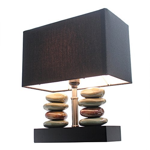 Elegant Designs LT1036-BLK Rectangular Dual Stacked Stone Ceramic Table Lamp, Black - Image 1
