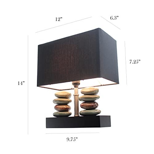 Elegant Designs LT1036-BLK Rectangular Dual Stacked Stone Ceramic Table Lamp, Black - Image 2