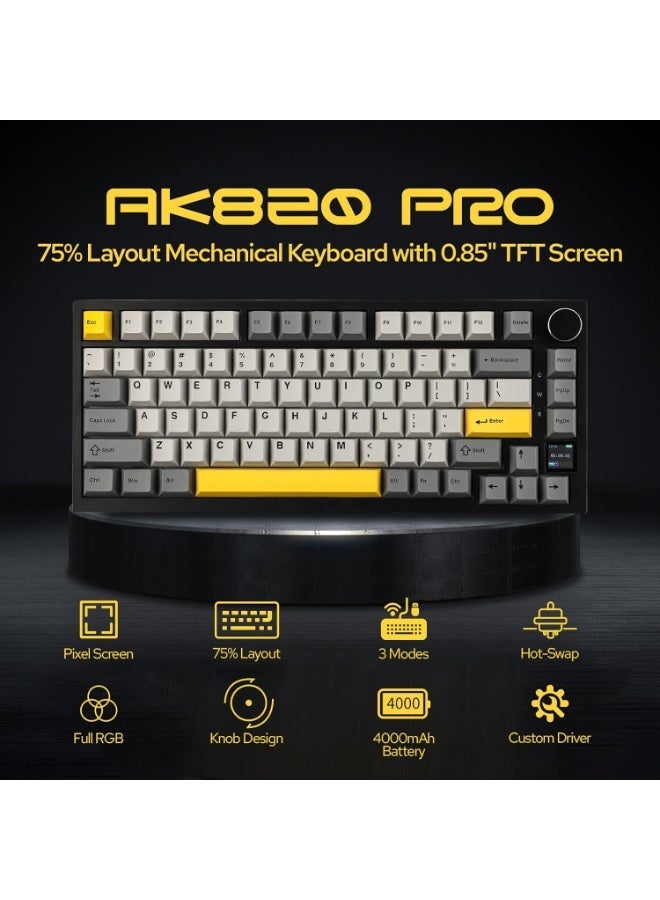 A-jazz AJAZZ AK820 Pro Gift Switch Arabic/English Mechanical Magnetic Wireless Keyboard with Smart TFT Display, Grip, Gasket-Stabilized Gaming Keyboard, Bluetooth/2.4GHz/USB-C Wired, Sound-Isolating RGB Backlit Mechanical Keyboard for PC/Mac, Gray - Image 2