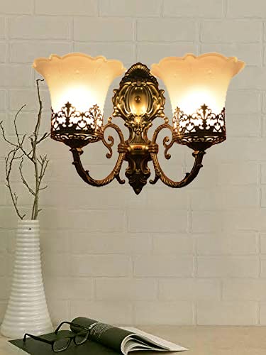 GreyWings Crown On Glass Dual Head Antique Brass Portuguese Style Wall Light Sconce (Bronze) (8893) - Image 5