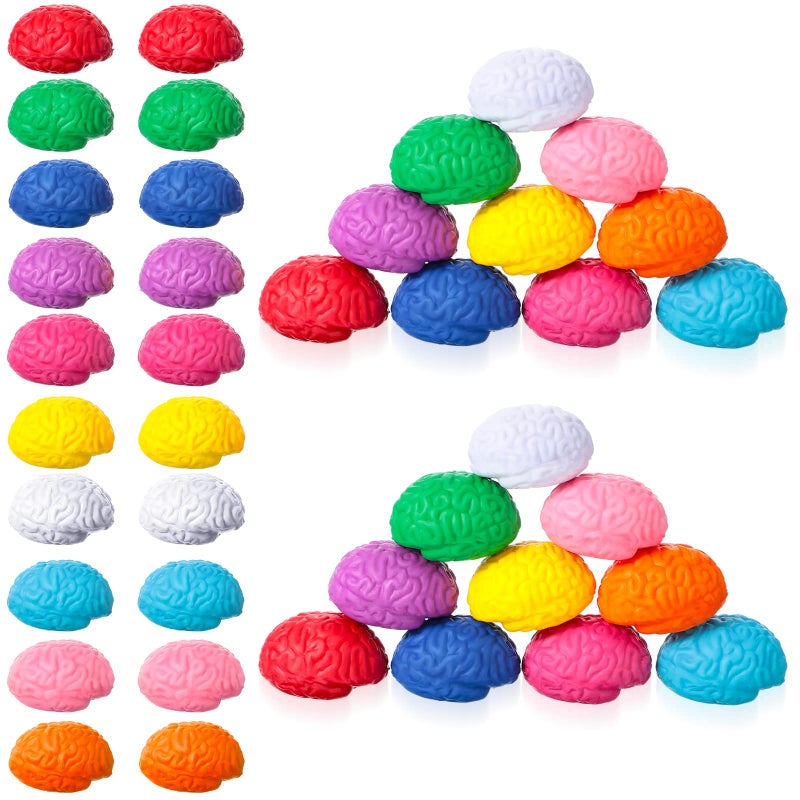Kasyat 40 Pcs Brain Stress Ball 16 Colorful Mini Brain Stress Ball Bulk PU Hand Muscle Exercise Pressure Prop Improve Grip Strength Object Recognition Prop Mold Birthday Party Favors Christmas Fun Gift - Image 3