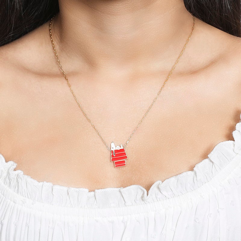PEANUTS Womens Snoopy Necklace 18" - Flash-Plated Necklace with Dog House Snoopy Pendant - Snoopy Jewelry - Officially Licensed - Image 2