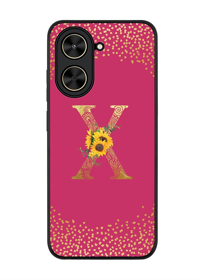 Stylizedd For Xiaomi Poco C71 / Redmi A5 4G Case,Slim fit Camera Protection, Shockproof Thin Phone cover  - Custom Floral Monogram - X ( Deep Pink )