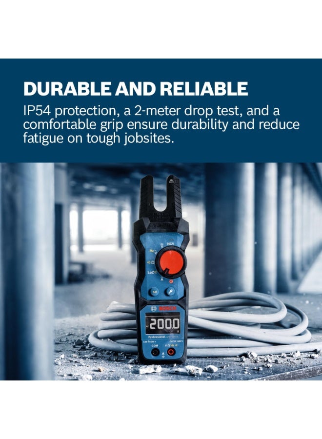 BOSCH Professional Fork Meter GFM 1000-15,True RMS Electrometer with Inverted LCD, 200A AC Open Jaw Clamp Tester, Contactless Voltage Detector, Electrician Multimeter, Compatible with MH 1 Magnetic Mount, Includes 2 AA Batteries - Image 5