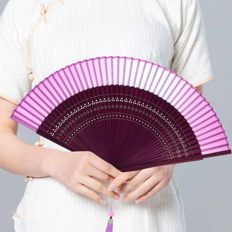 2pcs Folding Fan Chinese Style Hand Fan Vintage Handheld Fan with Tassel for Dancing - Image 4