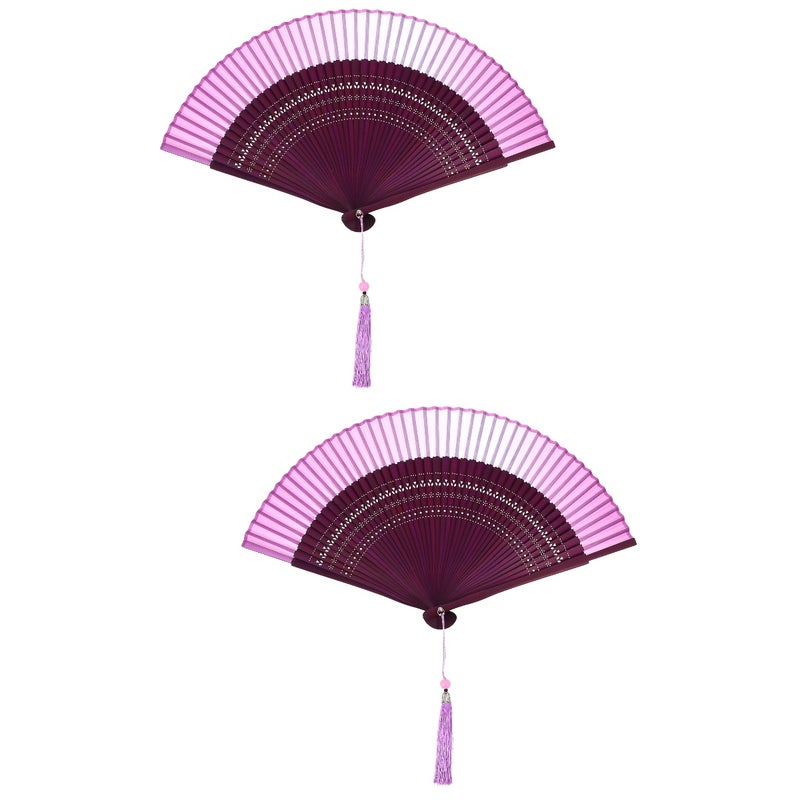 2pcs Folding Fan Chinese Style Hand Fan Vintage Handheld Fan with Tassel for Dancing - Image 1