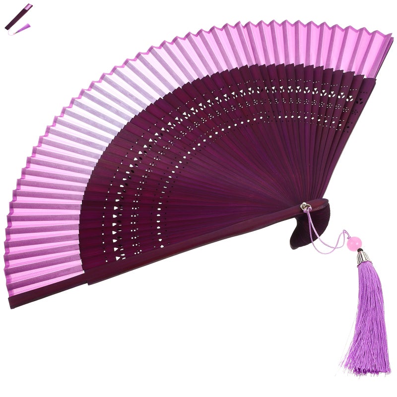 2pcs Folding Fan Chinese Style Hand Fan Vintage Handheld Fan with Tassel for Dancing - Image 5