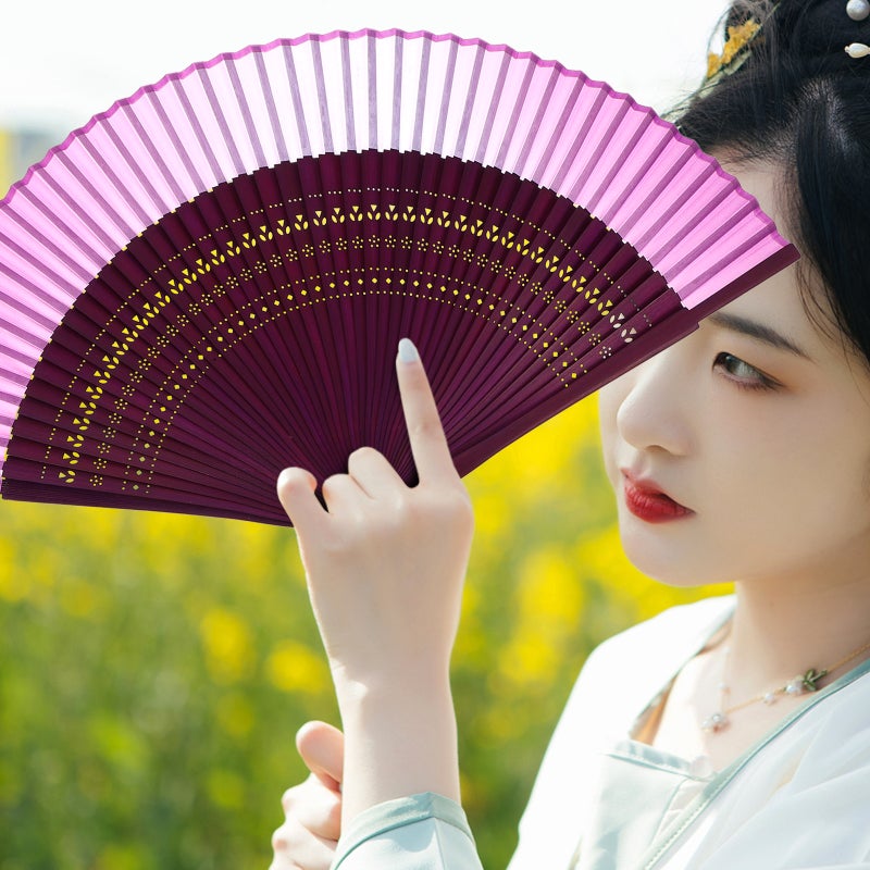 2pcs Folding Fan Chinese Style Hand Fan Vintage Handheld Fan with Tassel for Dancing - Image 2