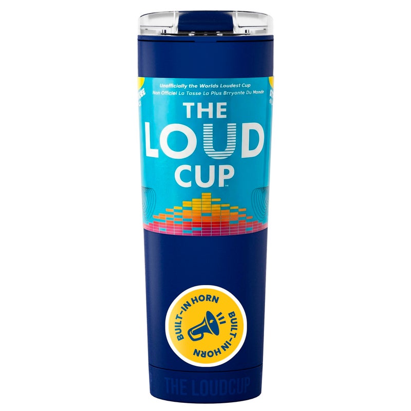 Loud Cup The LoudCup Blow Horn Tumbler, Cheer & Sip 2-in-1 Reusable Water Bottle with Built-In Horn for Sports Games, Tailgates, Parties & Events, BPA-Free, 23 oz, Classic Navy - Image 1