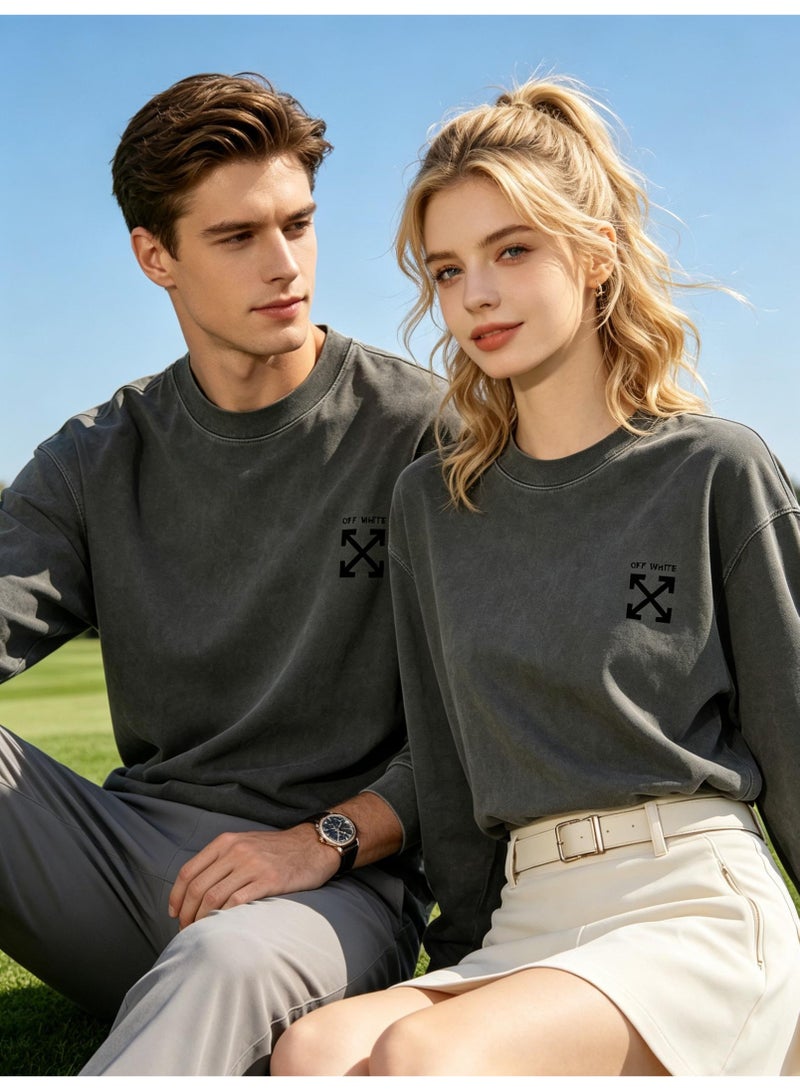 أوف-وايت OFF-WHITE Men's and women's loose cotton washed long sleeve T-shirts - Image 2
